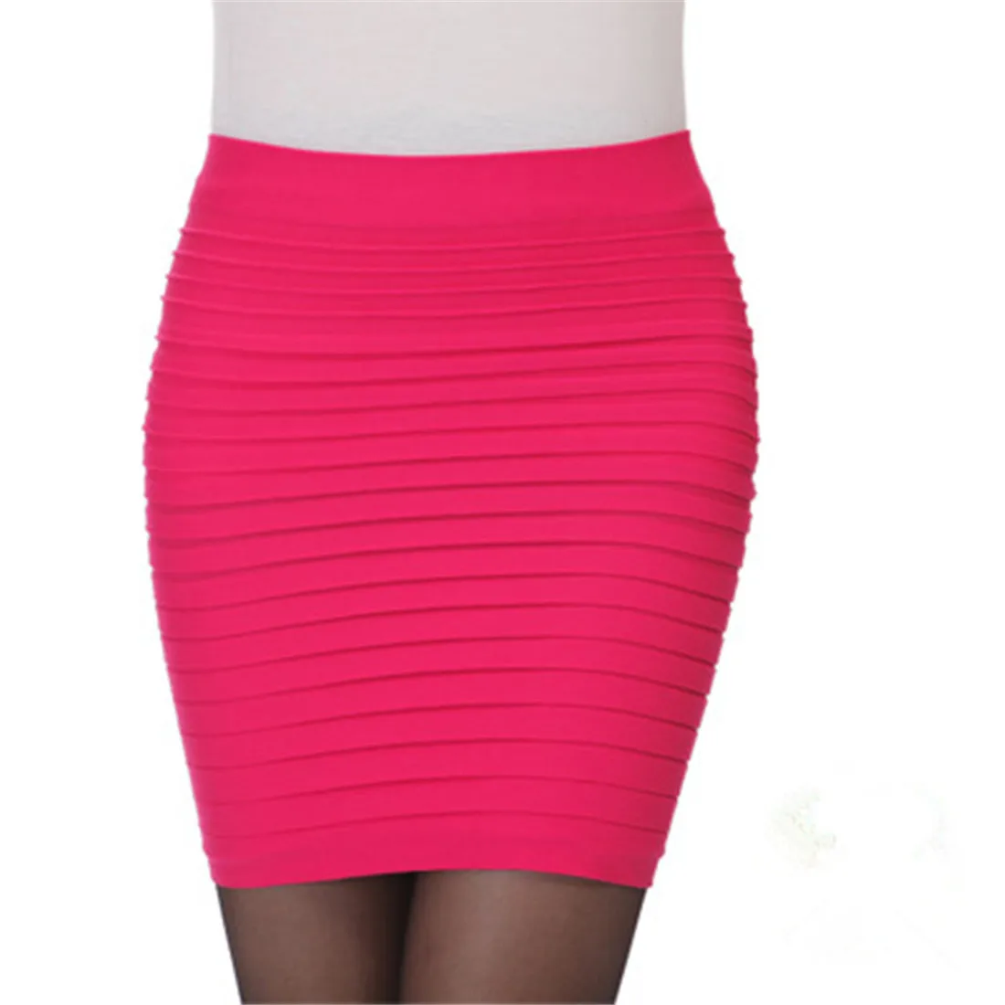 YJSFG HOUSE Candy Color Summer Short Elastic Pleated Skirt Women High Waist Slim Skirts Casual Mini Saia Midi Pencil Skirts Jupe