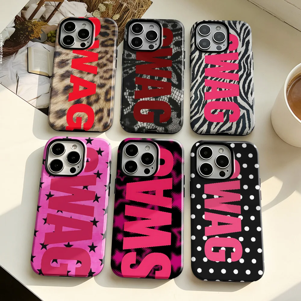 Fashion Leopard Print SWAG Phone Case for Samsung Galaxy S20 S23 S24 S25 S26 FE Plus Ultra Edge 4G 5G Luxury Double-layer Cover