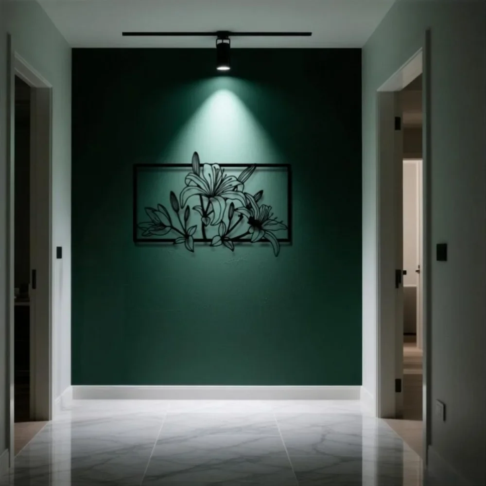 Metal Wall Art Lily Flower Decor, Elegant Metal Sculpture for Modern Home Chic Indoor Garden