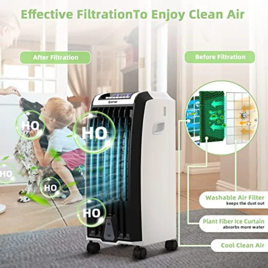 مبرد الهواء التبخيري المحمول مروحة تبريد الهواء الخالية من الشفرة مع جهاز تحكم عن بعد 3 أوضاع مؤقت 7.5 ساعة 2 صناديق ثلج هادئة 3 في 1 Ai #5