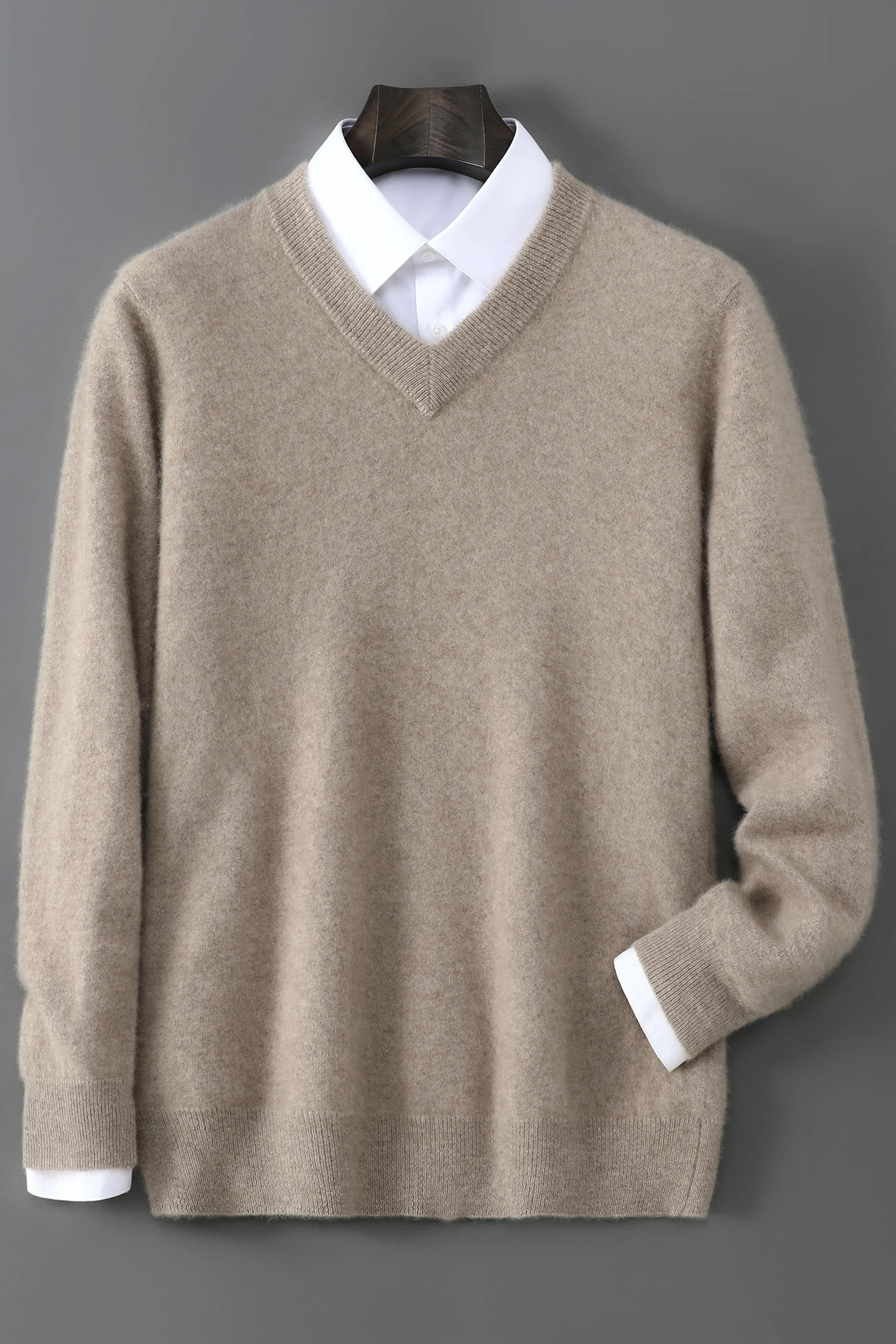 الذكية عادية الخريف الشتاء رجل سترة 100% ميرينو الصوف تريكو الخامس الرقبة البلوز الصلبة الرجال ملابس طويلة الأكمام القمم لينة البلوز #3