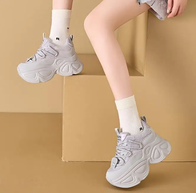 High Platform Wedge Sneakers Women Chunky Leather Shoes 2025 Deisgn Breathable Mesh Walking Sneakers 9CM Vulcanize Sport Shoes - view 4