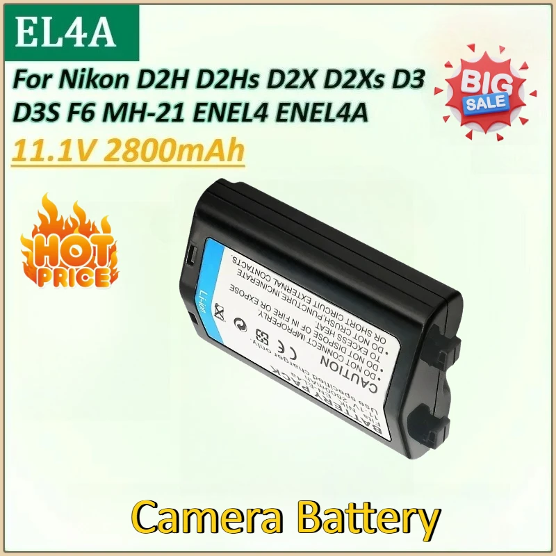 

New EN-EL4 EL4A 11.1V 2800mAh Camera Battery for Nikon D2H D2Xs D3 D2Hs D2X D3S F6 MH-21 ENEL4A EN EL4A ENEL4 EN EL4 Battery