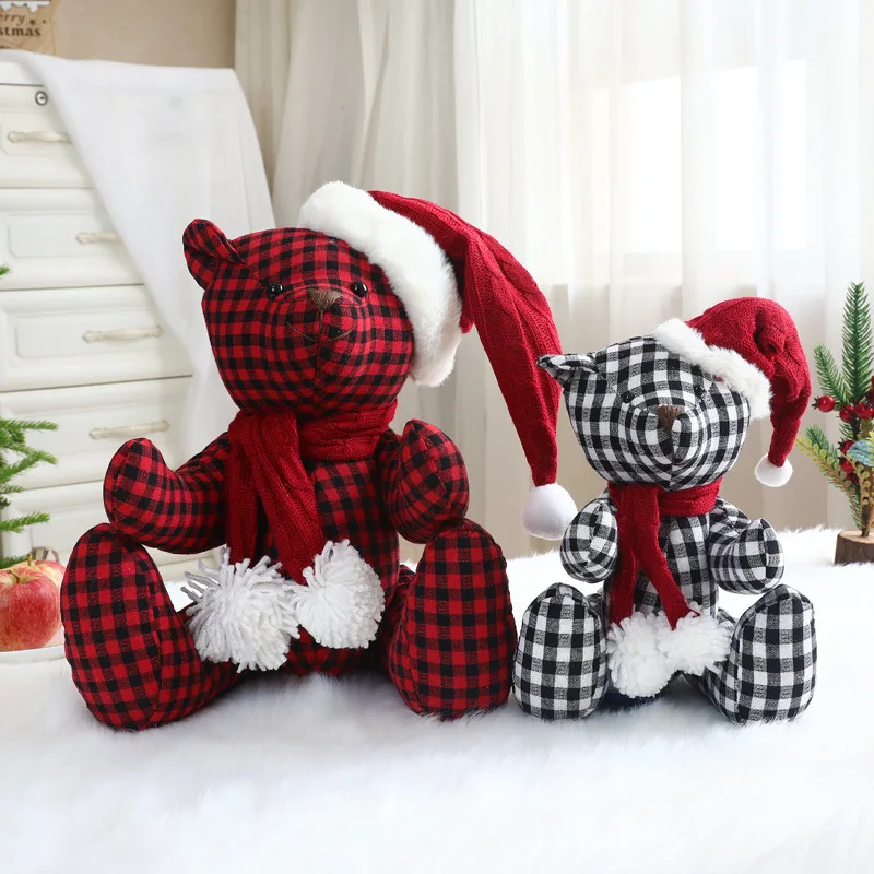 Christmas Decorations New Festive Bear Plaid Doll House Table Decoration Christmas Tree Bear Children 2023 New Year Gift