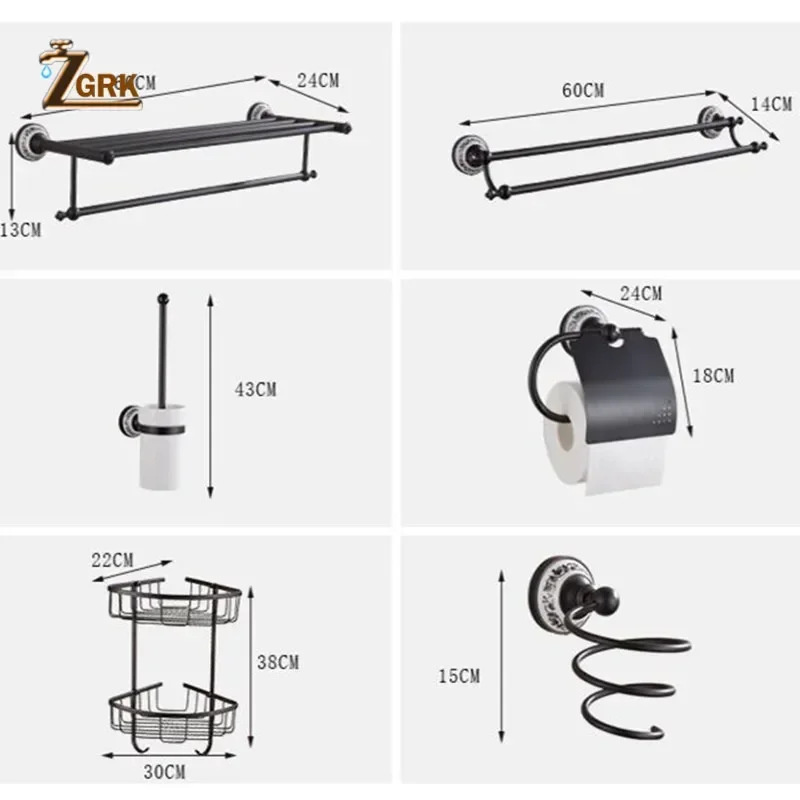 

ZGRK Black Bronze Bathroom Accessories Toilet Brush Holder Towel Bar Cloth Hook Soap Dish Classtic Bathroom Hardware Kit