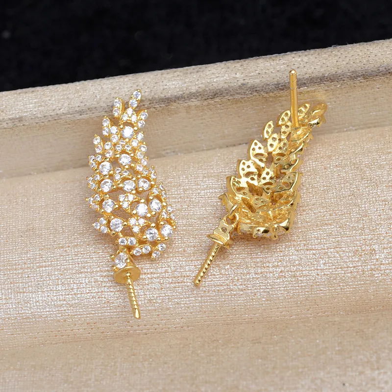 S925 Sterling Silver Earrings Base Findings Mountings Jewelry Mounts Fittings Accessories for 10-12mm Pearls 3 pairs/lot