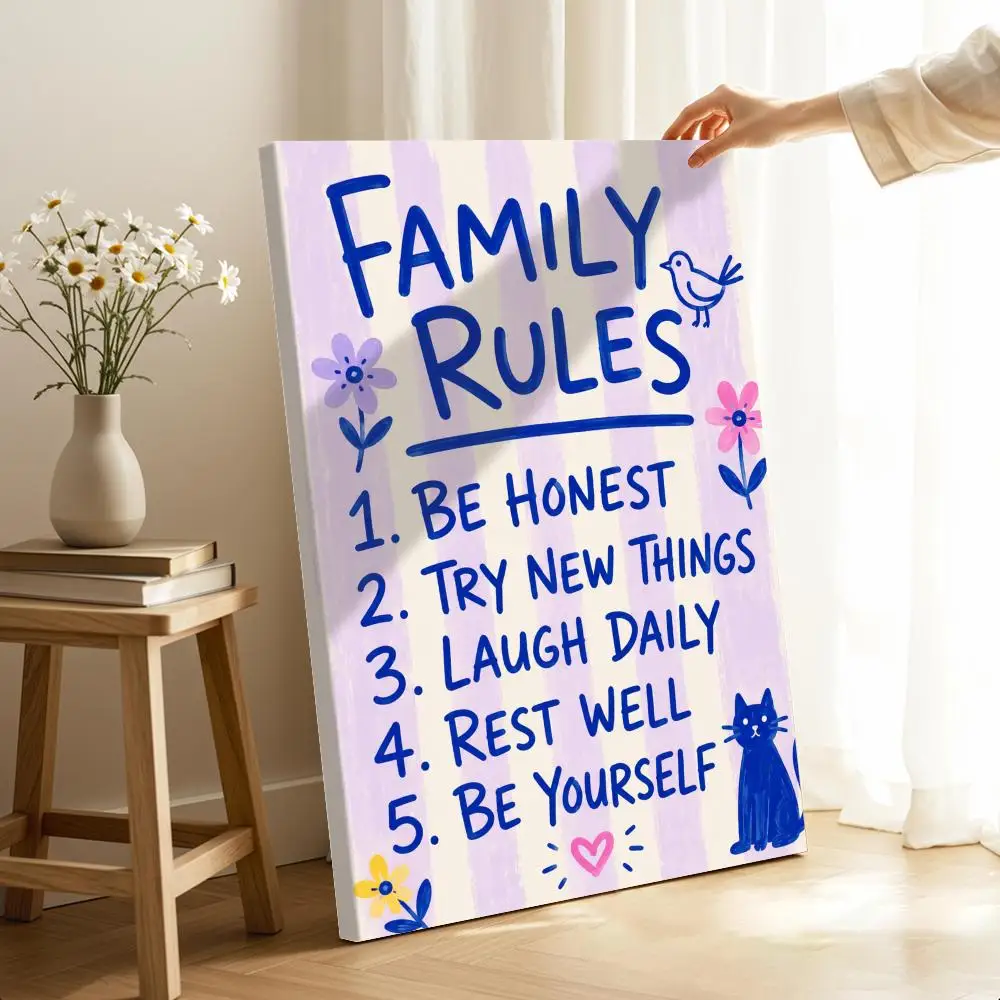 House Rules Positive Framed Wall Painting Ready to Hang Canvas Art Poster for Living Room Bedroom Home Decor Decals