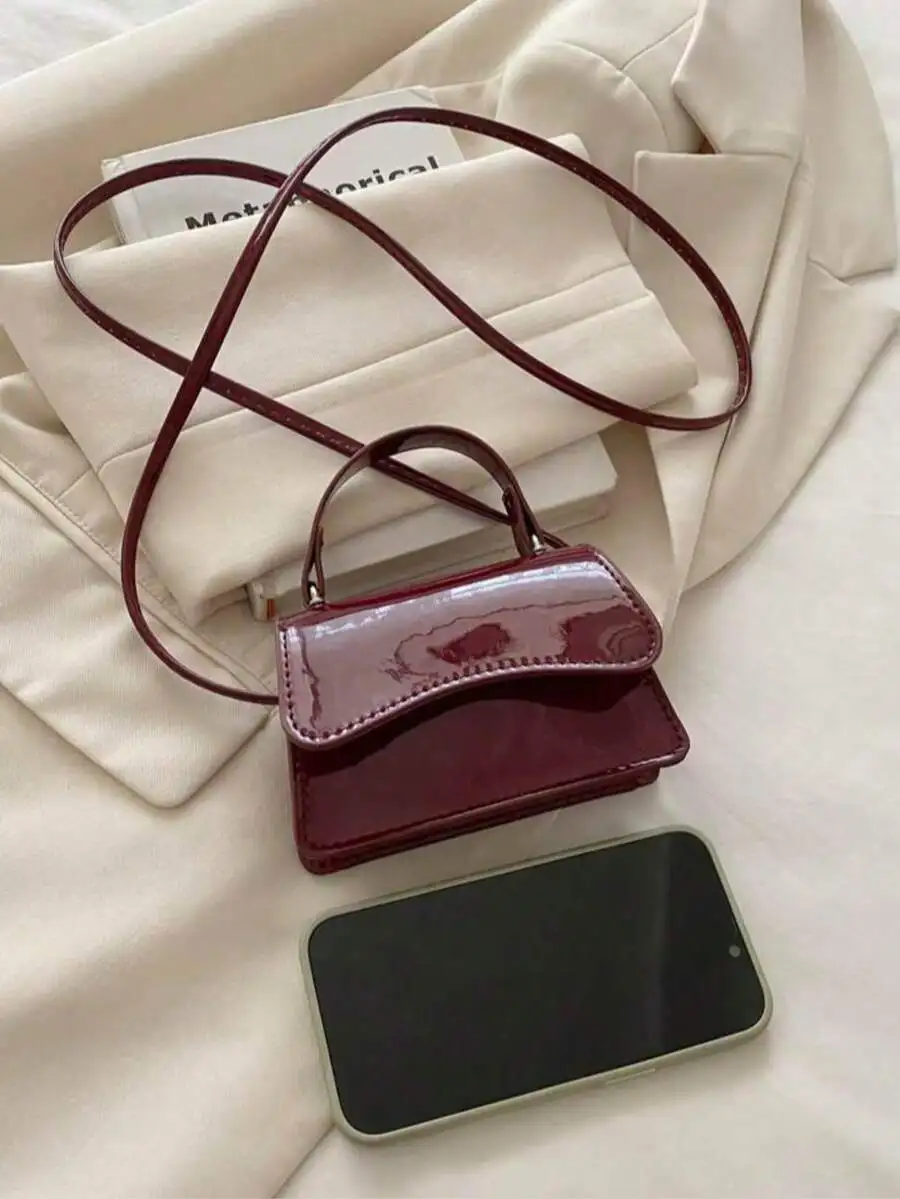 Schicke Glänzende Mini-Klapptasche, Abnehmbarer Riemen Crossbody Schultertasche, Modische Vielseitige Alltags- und Arbeitshandtasche für den Arbeitsweg – Detail 8