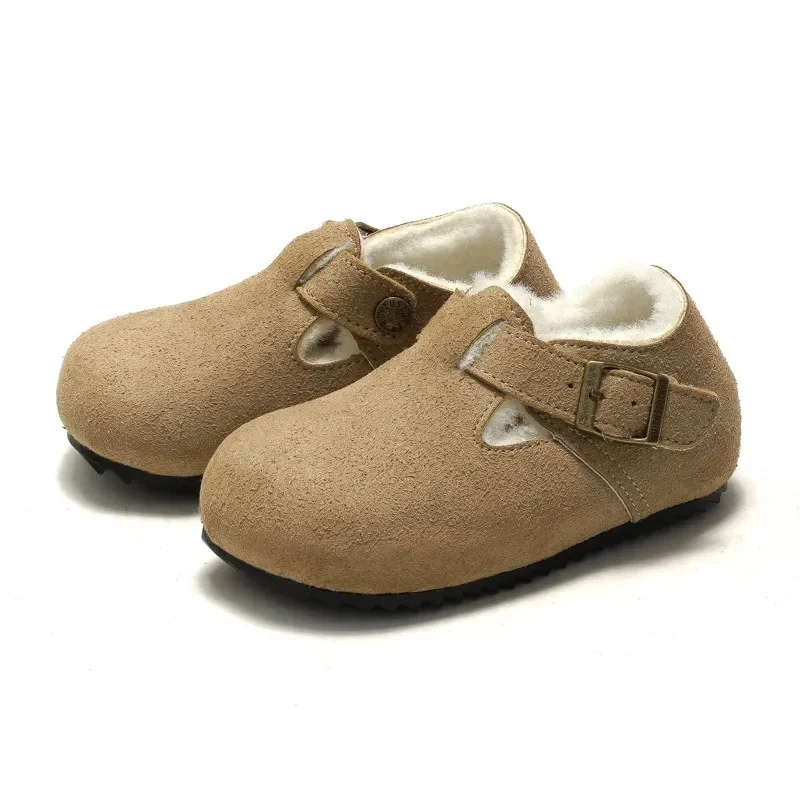 Winter Children Baby Boots Boys Girls Warm Non-slip Casual Cotton Shoes Kids Thickened Padded Retro Buckle Soft Clogs Flat Shoes