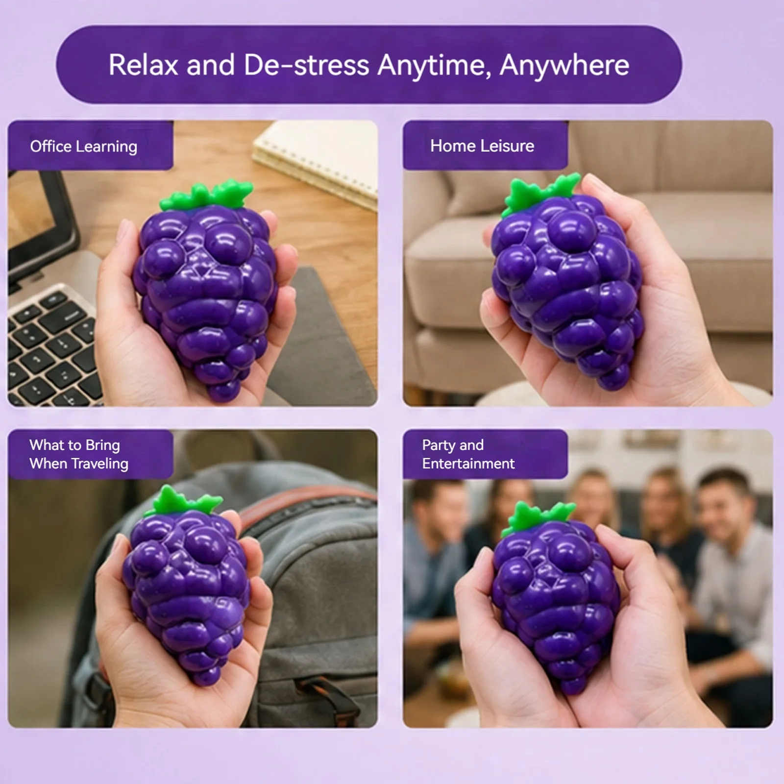 Slow Rising Purple Grape Squeeze Ball Brick Surface Texture Desk Sensory Tension Relief Pinch Toy