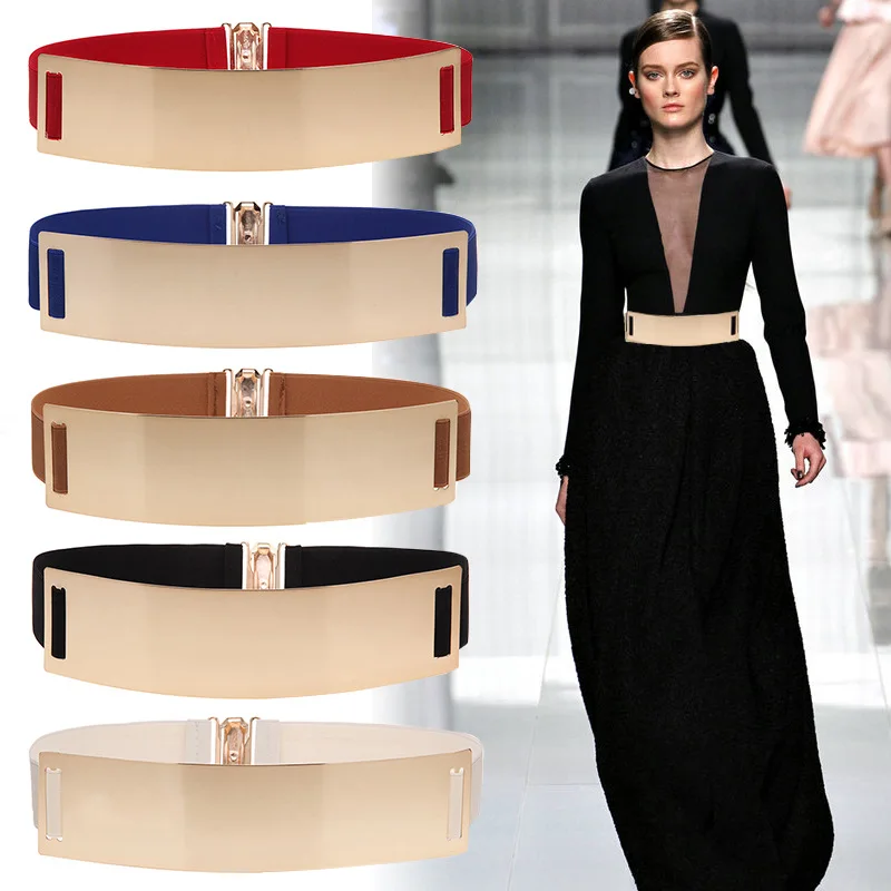 Ladies Fashion Sequin Korea Gold Wide Belt Elastic Dress Decorative Girdle Belts for Women Luxury Designer Brand High Quality