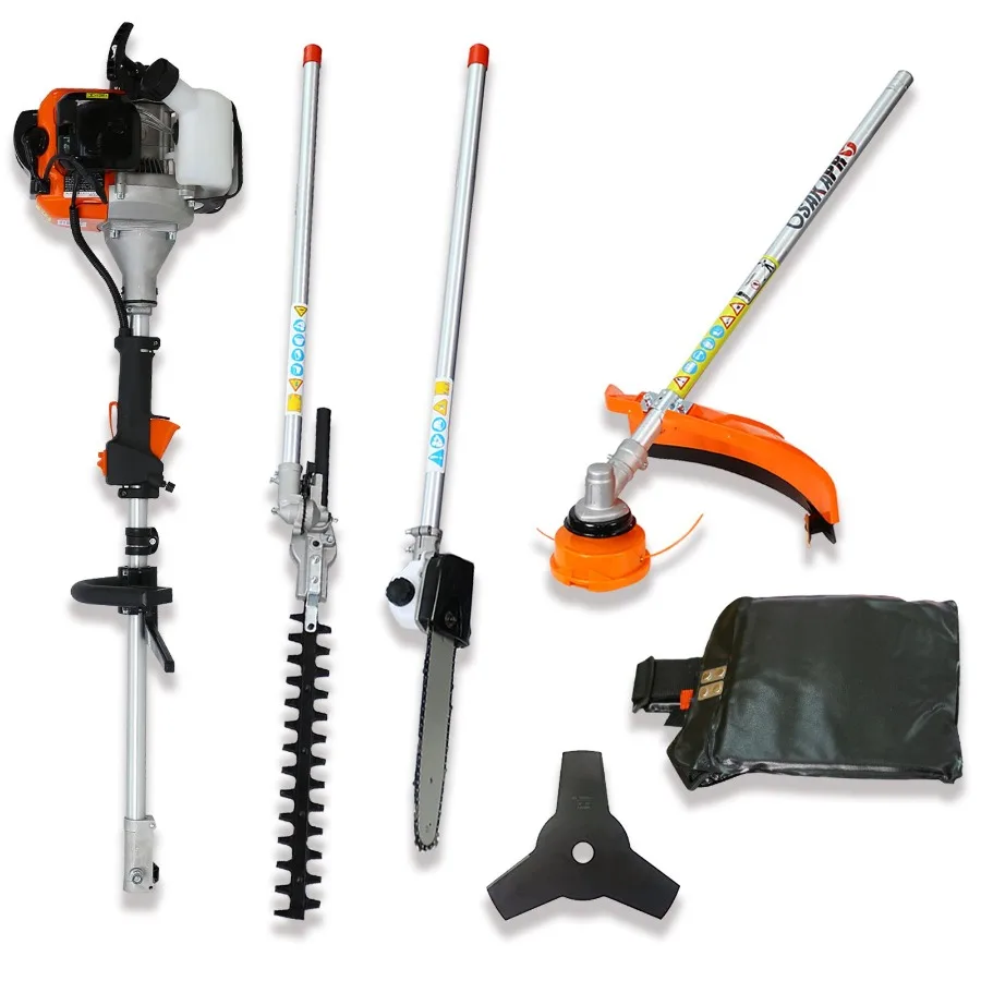 

4 in 1 MultiFunctional Trimming Tool 52CC 2Cycle Garden Tool System with Gas Pole Saw Hedge Trimmer Grass Trimmer and Brush Cut