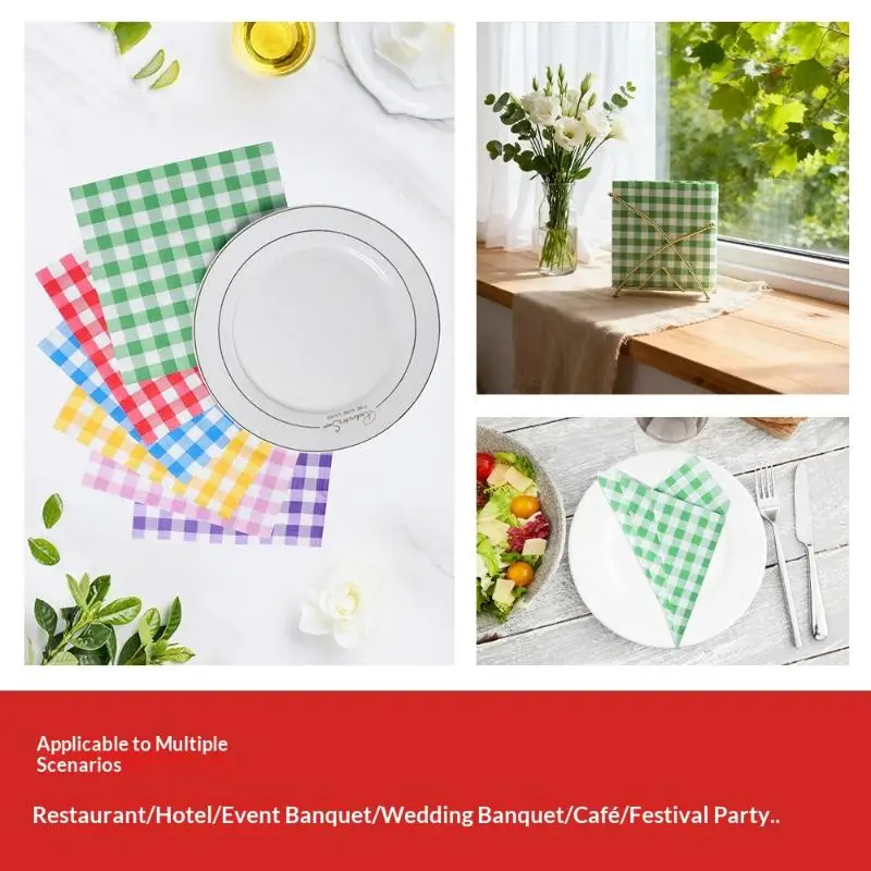 20 Blatt bunte Gingham-Einweg-Papierservietten, weich und saugfähig, für Picknicks, Geburtstage, Hochzeiten, Feiertage und Tischdekorationen – Detail 4