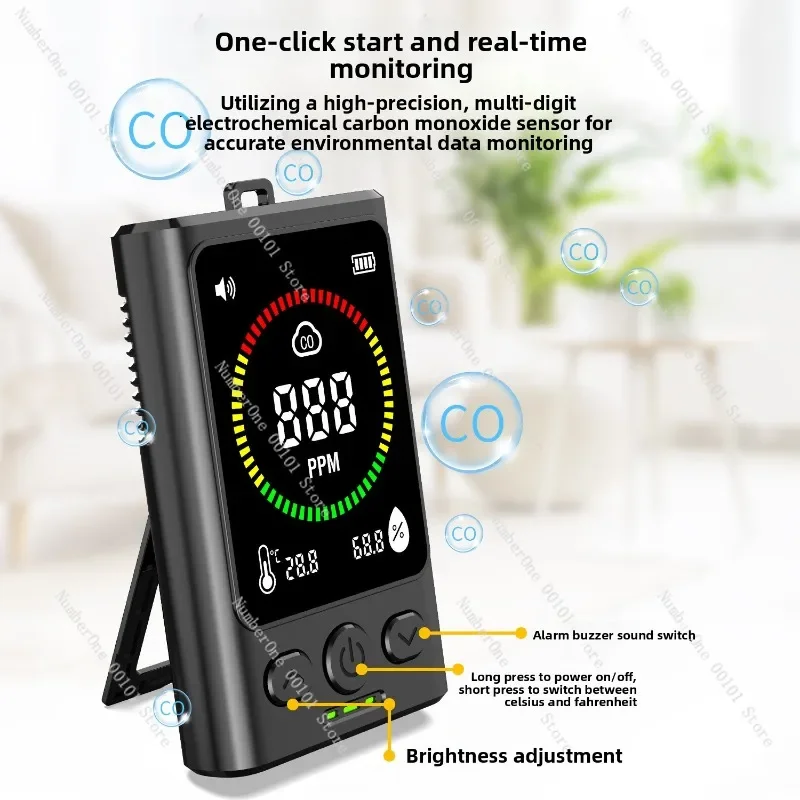 Portable Carbon Monoxide Detector, CO Alarm with Digital Display for Home Indoor Camping RV Travel, Gas Leak Monitor