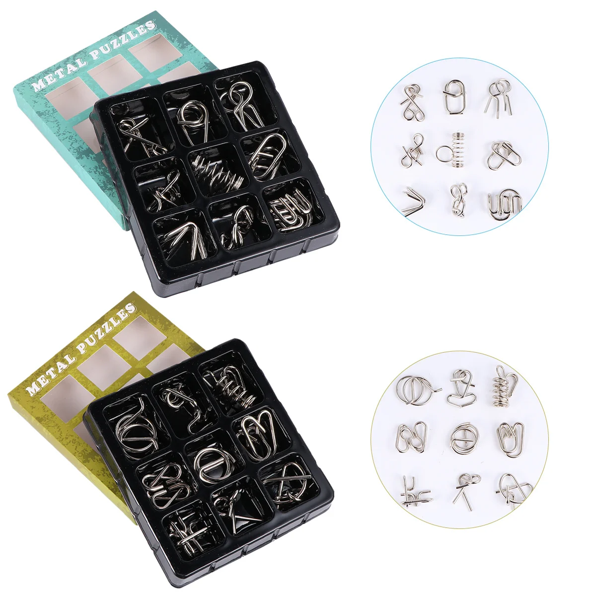 18pcs Nine Linked Rings Puzzle Chinese Metal Brain Teaser Set For Kids Adults Iq Game Ring Puzzle Set 2 Styles Green Blue