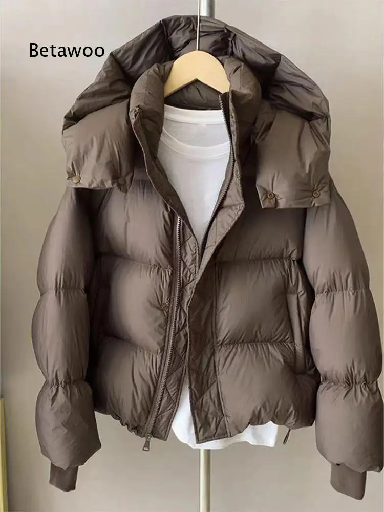 Short Hooded Puffer Coat For Women Zip Front Elastic Cuff Design Warm Winter Outer Jacket With Hand Pockets For Cold Days