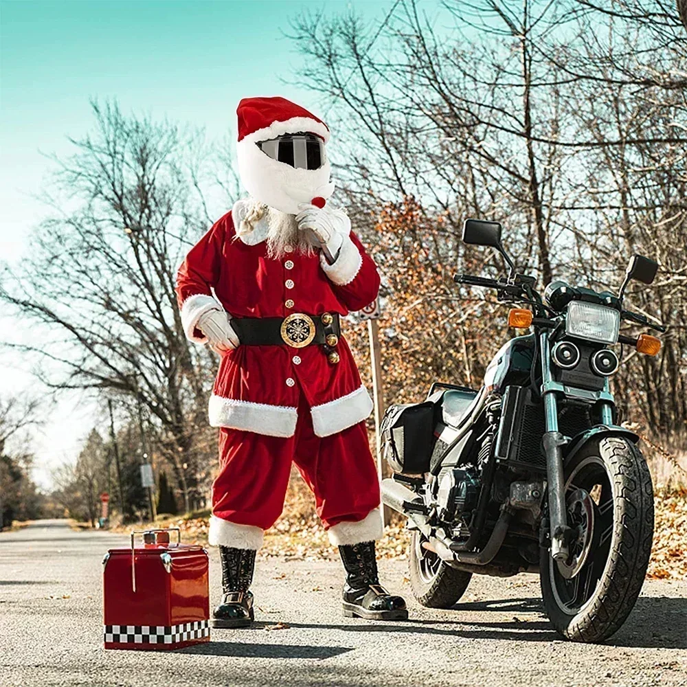 1pc Santa Bike Helmet Cover Plush – Christmas Motorcycle Accessory for Xmas Ride Party Costume Dress Up Gift