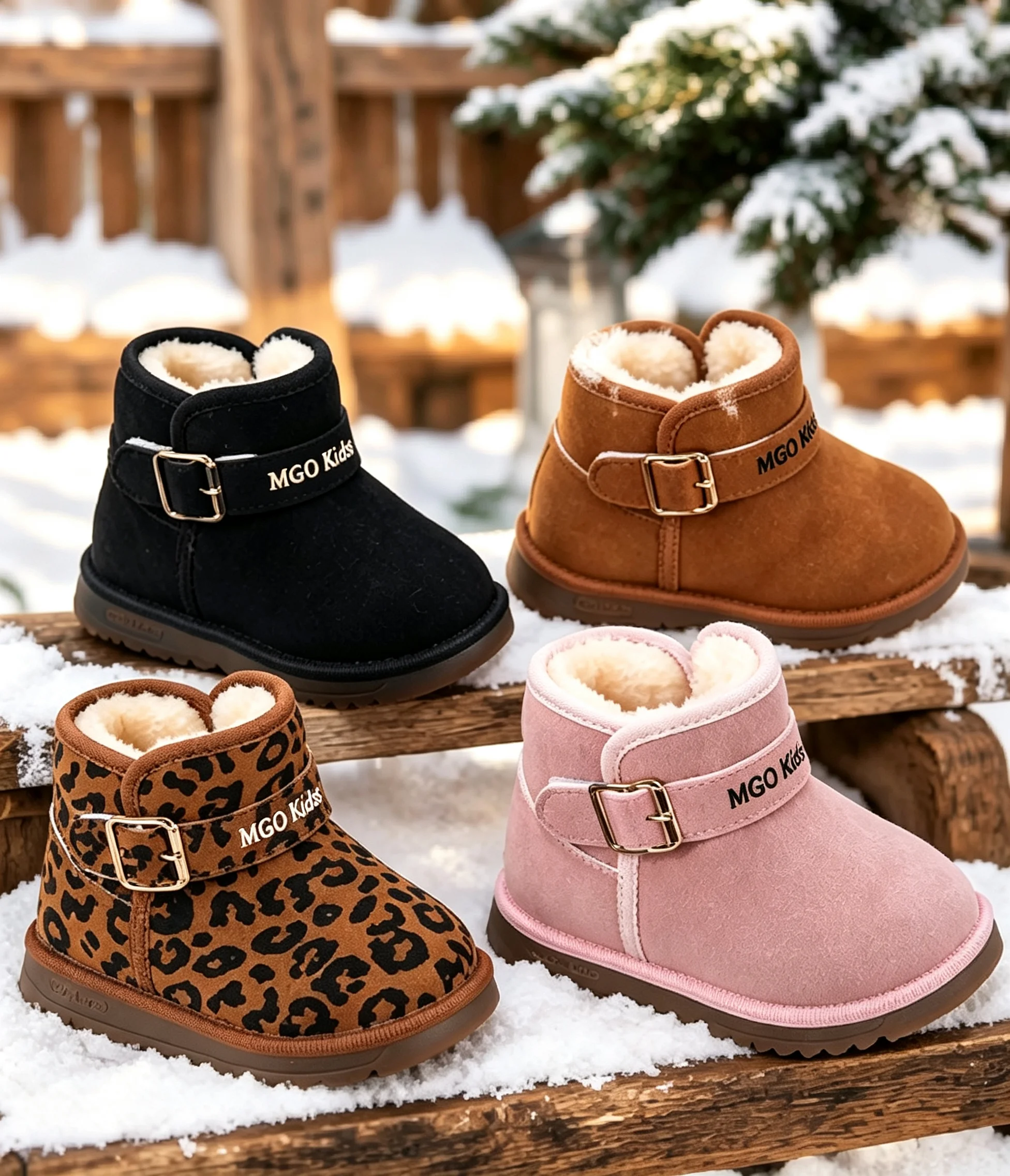 MGO Kidss autumn and winter new children's snow boots Europe and the United States wind girls plus velvet padded ankle boots buc