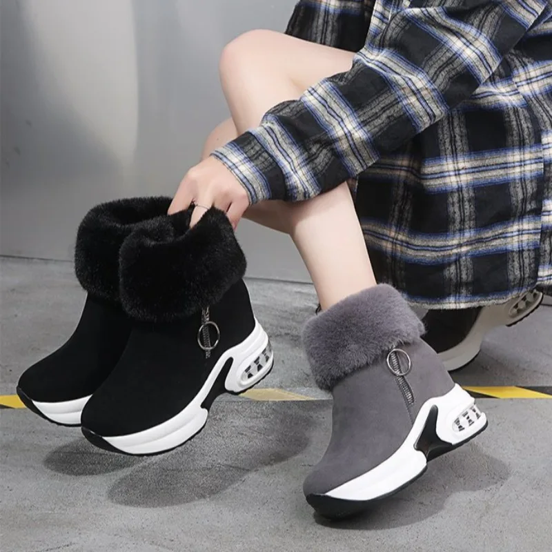 รองเท้าบูทสตรีฤดูหนาวรองเท้าข้อเท้าอุ่น 2024 ใหม่แพลตฟอร์มThicken Plushแฟชั่นSnow Boots Suedeสั้นหญิงBooties