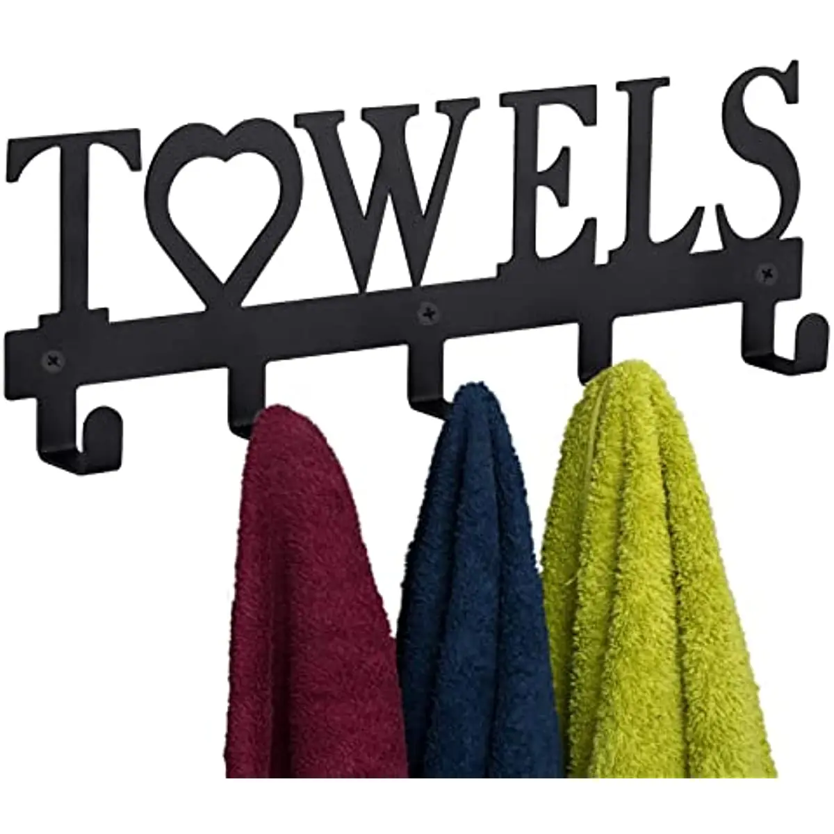 Metal Towel HolderWall Mount Towel Hanger Hooks for Bathroom Kitchen Bedroom Hanging Towels Bathrobe Robe (5 Hooks Black)