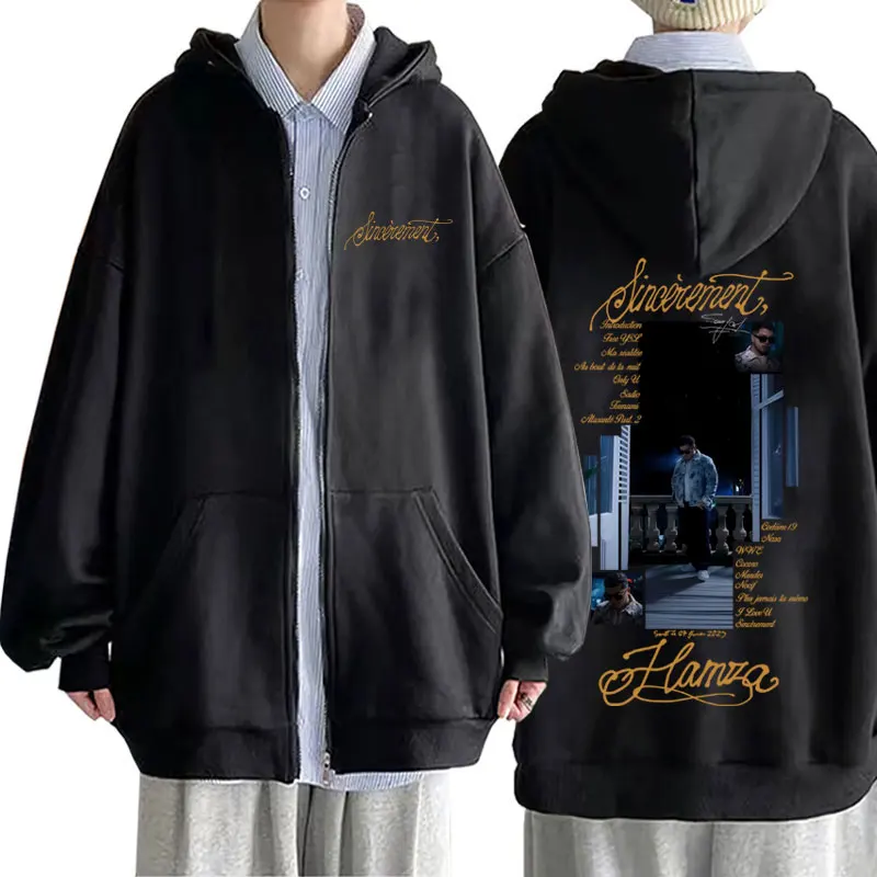 

Rapper Hamza Sincèrement Zipper Hoodie Men Women Hip Hop Fashion Pop Music Zipper Hoodies Unsiex Vintage Casual Oversized Coat