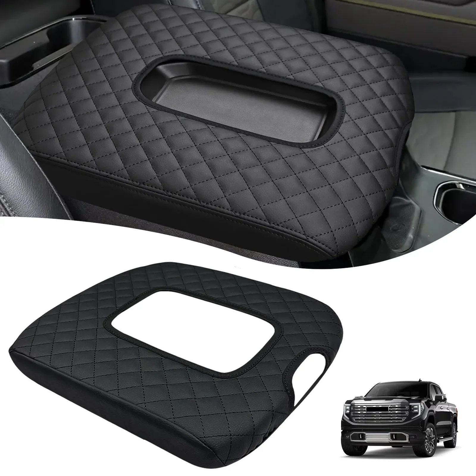 For GMC Sierra 2019-2025 Jump Seat Leather Center Console Lid Armrest Pad Cover Interior Anti-Scratch Protective Replacement