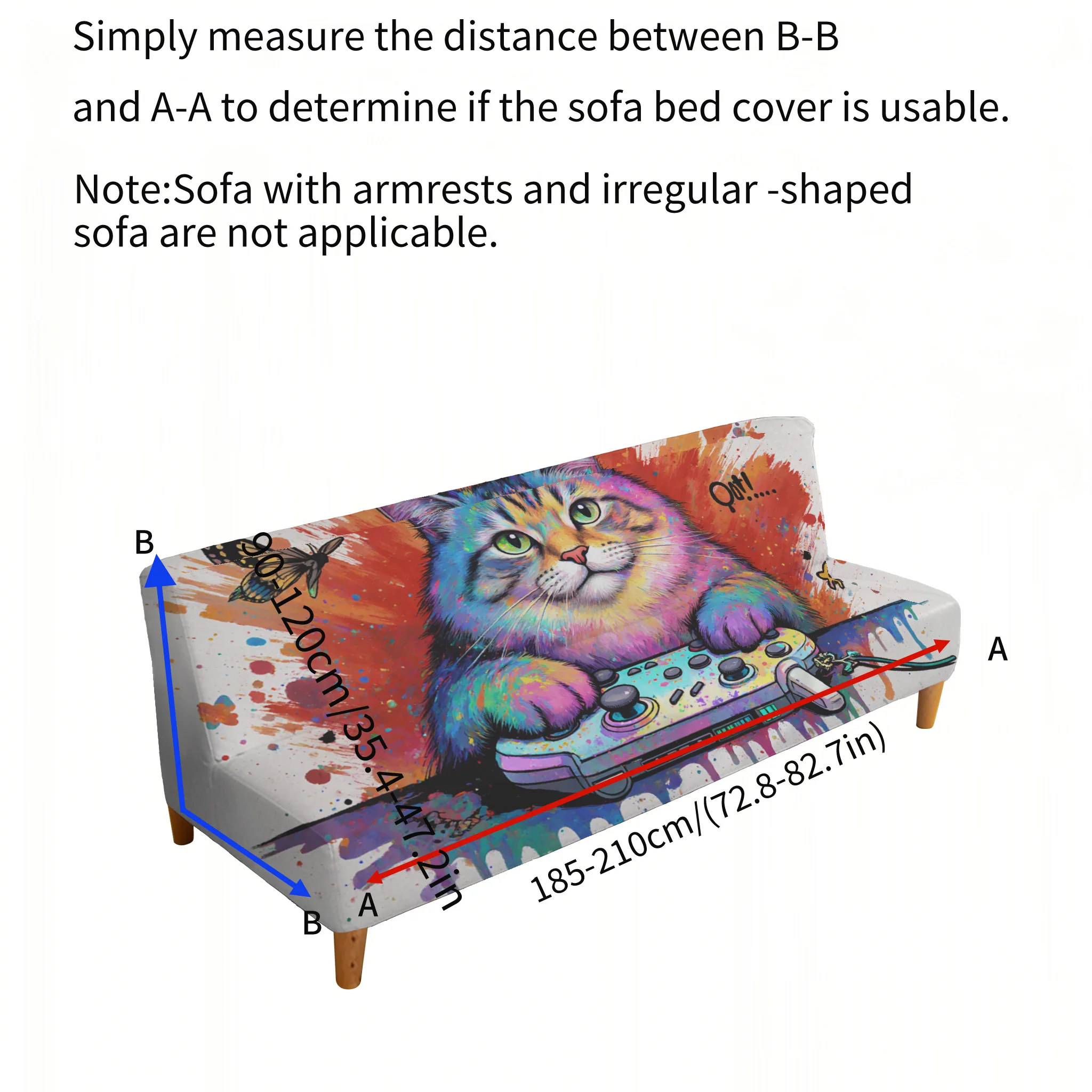 Dopamine splashing ink e-sports cat elastic sofa bed cover, living room sofa bed cover, dustproof washable sofa bed cover