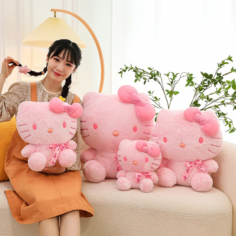 Pink Hello Kitty Doll Large Plushies Sakura Kt Cat Plush Toy Children's Gifts Grab Sanrio Doll Birthday Gifts For Girls