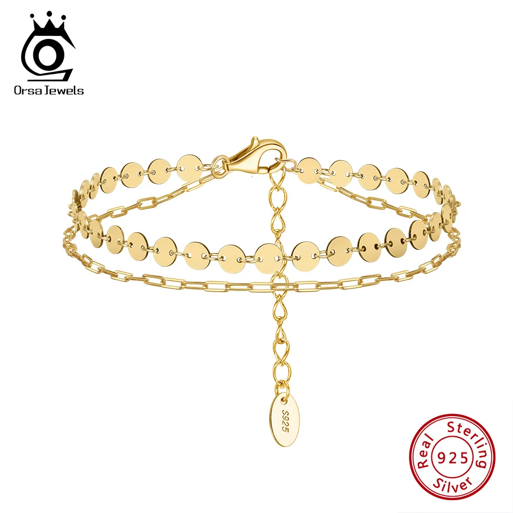 ORSA JEWELS Genuine 925 Sterling Silver Chain Double Layer Stacking Bracelet Bangle Chic Summer 2025 Designer Jewelry SB199