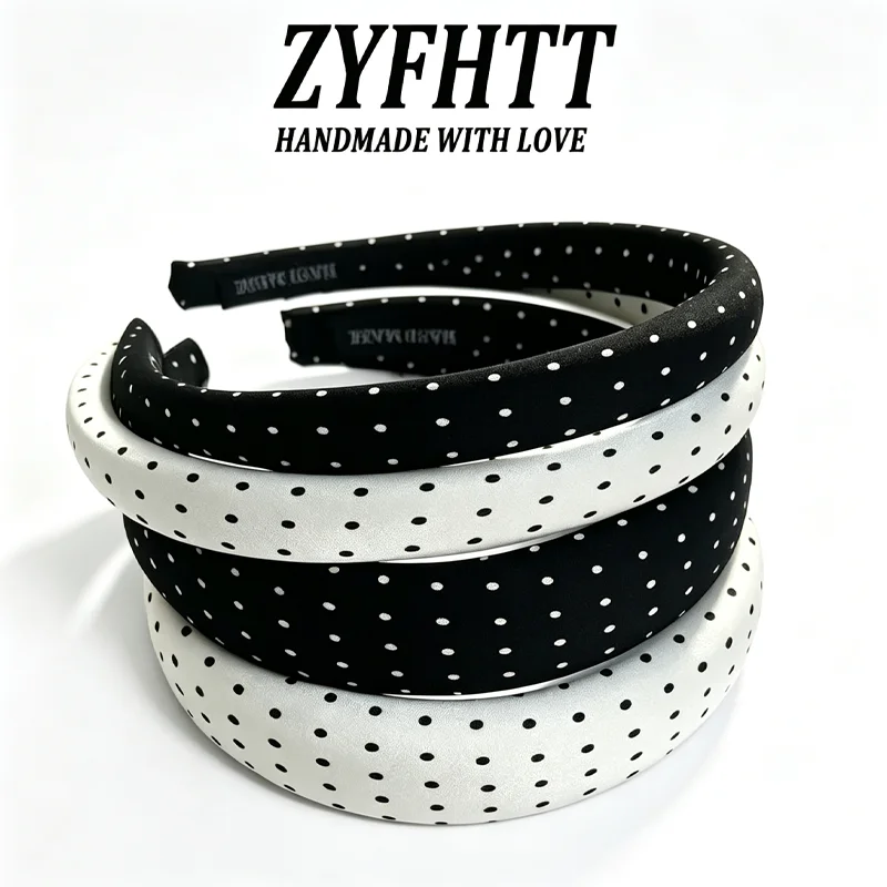 1/4 Stück ZYFHTT Schwarz-weiß gepunktetes Stirnband für Damen, breites Haarband, modisches Haarband zum Gesichtwaschen, Haarreifen, Haar-Accessoires – Detail 2