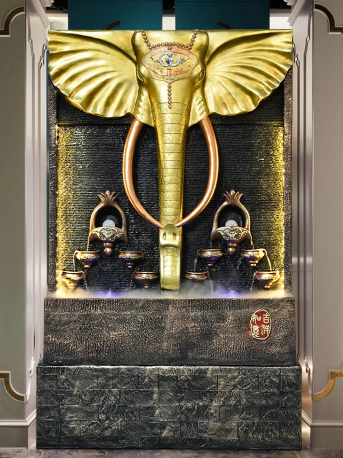YFY Water Fountain Elephant Floor Ornaments Water Curtain Wall Office Lucky Gift