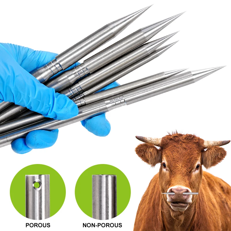 Aguja de punción de nariz de toro de acero inoxidable, práctica para perforar agujeros y usar anillos de nariz en herramientas de rancho, 1 ud.