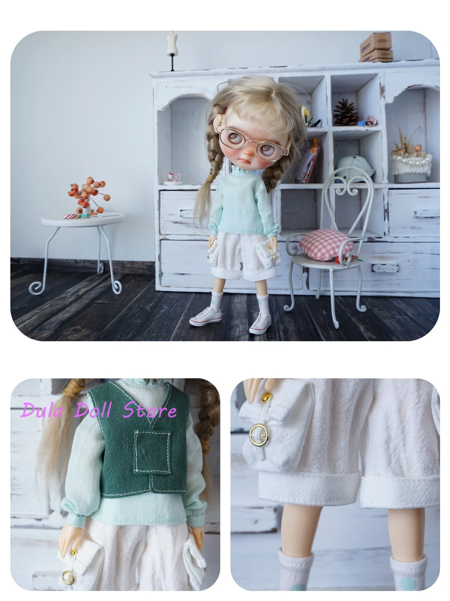 

2026 (Только один комплект) Рубашка для куклы Dula ➕ жилет ➕ шорты ➕ носки для кукол Blythe Landoudou Landazz ob24 ob22