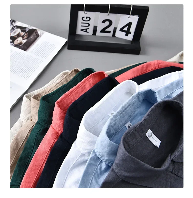 

Мужская рубашка из хлопка и льна в японском стиле, весна-лето, с длинным рукавом, дышащая, для пляжа, повседневная, простая одежда