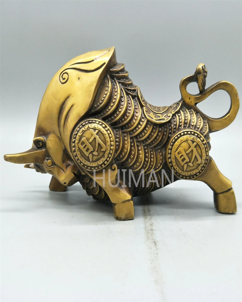 

China Collect Copper Art Sculpture Prosperous Make A Fortune Bull Lucky Mascot Statue Home Decoration Housewarming Craft Office