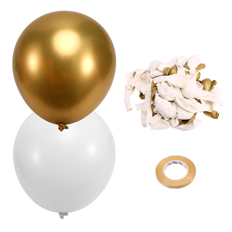 White And Gold Latex Balloons, 67Pcs 12 Inch Metallic Gold And White Gathering Balloons For Birthday,Graduation,Wedding