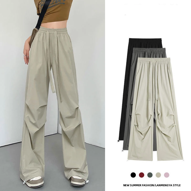 

Overalls High Waist Drape Parachute Casual Quick-drying Wide Leg 2024 Summer New Loose Cool Slim Trousers for Women