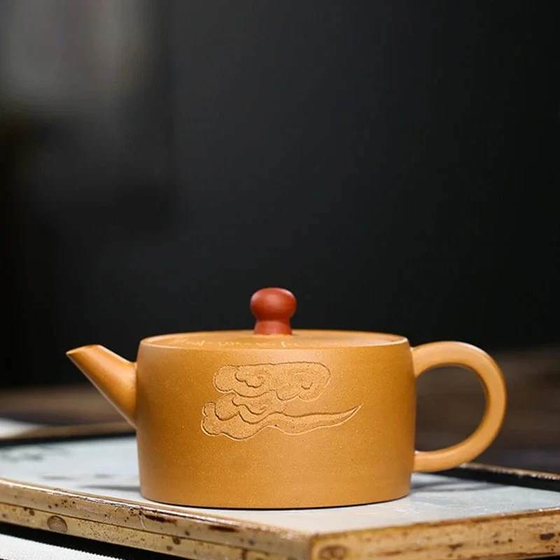 Yixing dark-red enameled pottery teapot Raw ore gold section mud teapot 1pcs Household tea pot 210ml Kung Fu Tea pot