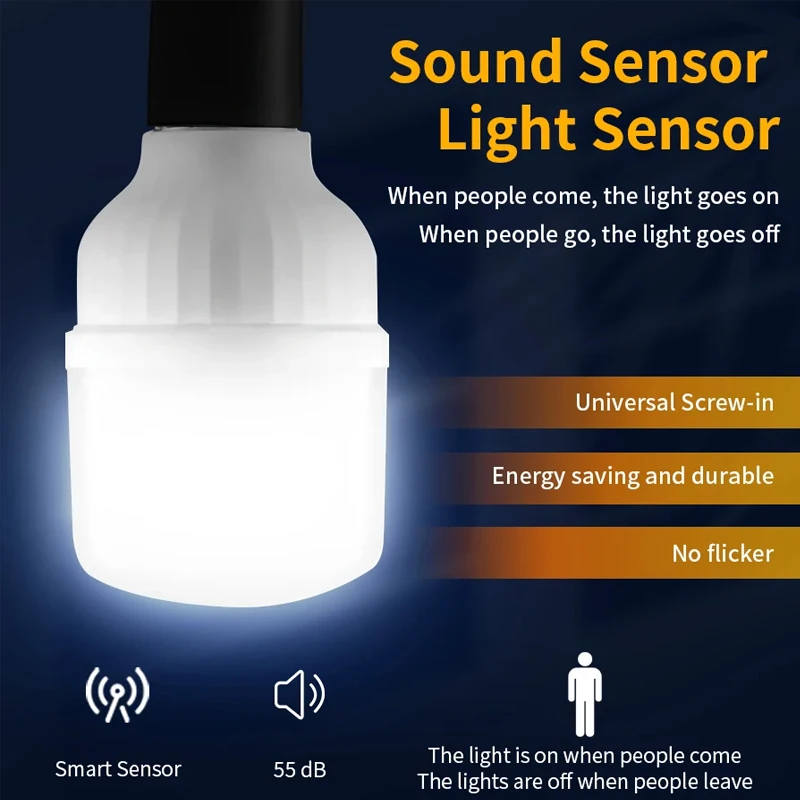 220V Sound Sensor E27 LED Light Bulbs Light and Voice Controlled LED Lamp for Garage Stair Pathway Corridor Lampada Bombilla