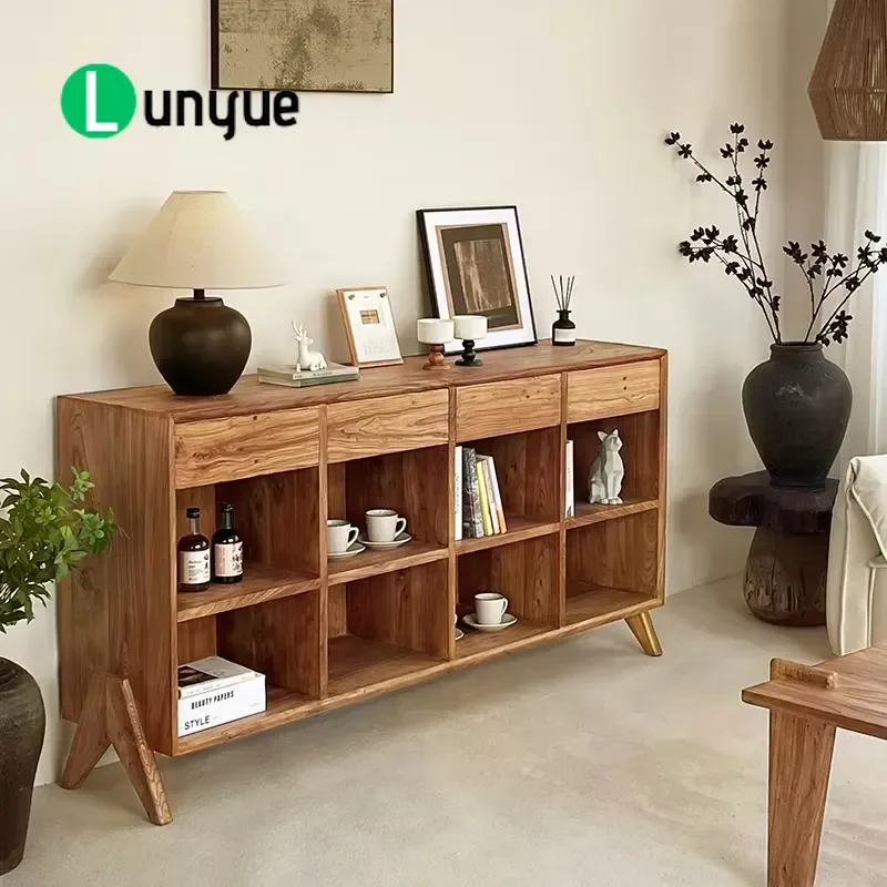 Wabi Sabi Modern Solid Wood Locker 4 Drawer Customizable Storage Cabinet with 5 Partitions for Living Room Hotel Bedroom