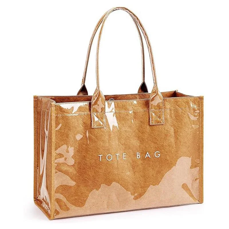 Laptop-Aufbewahrung, PVC-Einkaufstasche, wasserdichte, durchsichtige Umhängetasche aus Kraftpapier, Büchertasche mit großem Fassungsvermögen, Damen-Shopper, Arbeits- und Pendlerhandtasche – Detail 8