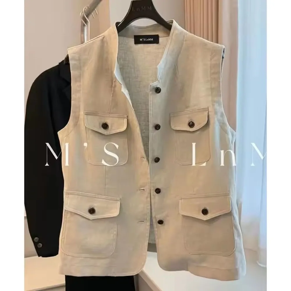 

Autumn New High-Quality Vest Jacket Women's Sleevele Stand Casual Loose Short Vest Coat Female Waistcoat Overcoat Ladies Tops