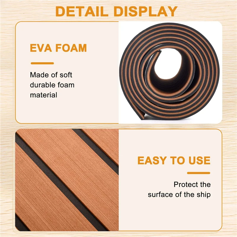 

6MM Self Adhesive EVA Foam Teak Sheet Marine Boat Yacht Synthetic Decking Foam Floor Mat Flooring 240X45cm