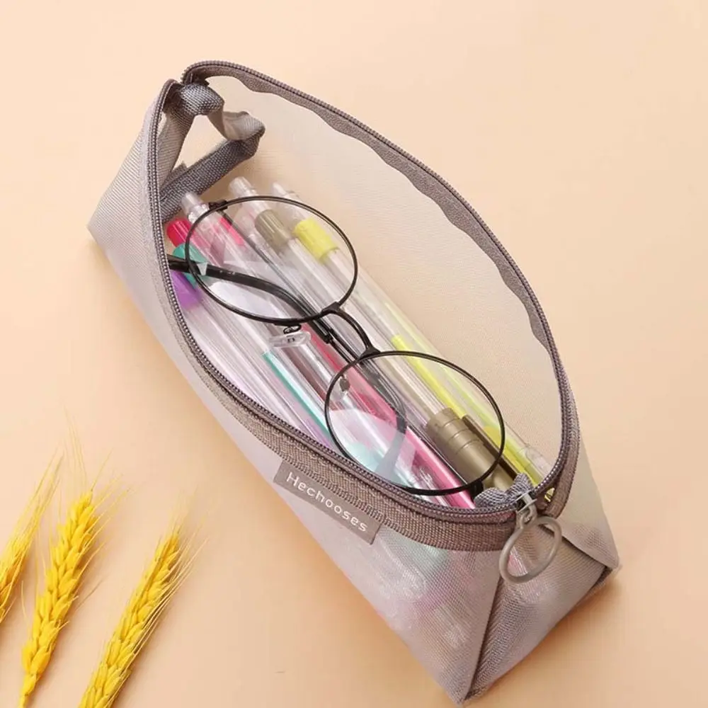 

Simple Nylon Mesh Pencil Case Triangle Retro Color Transparent Bills Bag Cosmetic Bag Organizer Case Zipper Stationery Bag Girls
