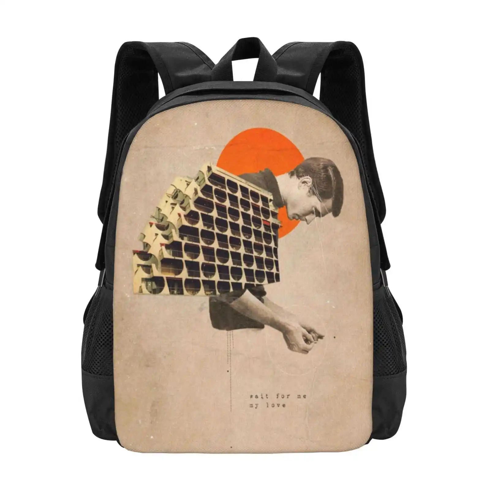 

Wait For Me Hot Sale Schoolbag Backpack Fashion Bags Frank Moth Retro Man Him Surrealism Pop Art Minimal Old Circle Lines Weird