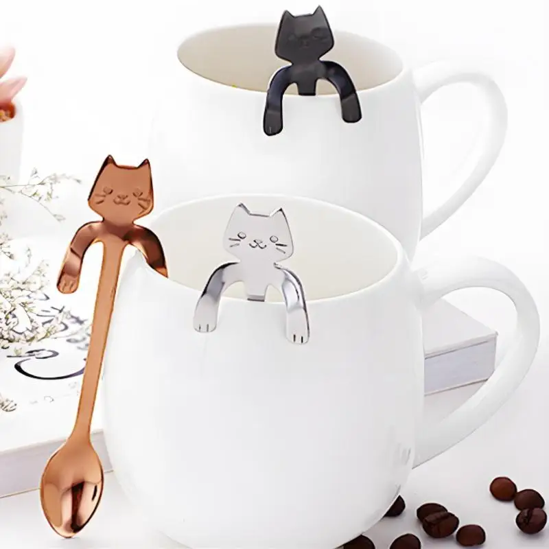 1PC Stainless Steel Cute Cat Shaped Coffee Spoon Mini Dessert Ice Cream Scoop Lovely Tea Spoon Tableware for Snacks