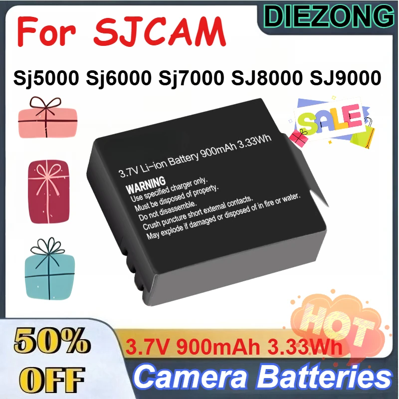 

Camera Batteries 2 pcs 3.7V Li-ion Battery 900mAh 3.33Wh for SJCAM Sj5000 Sj6000 Sj7000 SJ8000 SJ9000 M10 Action