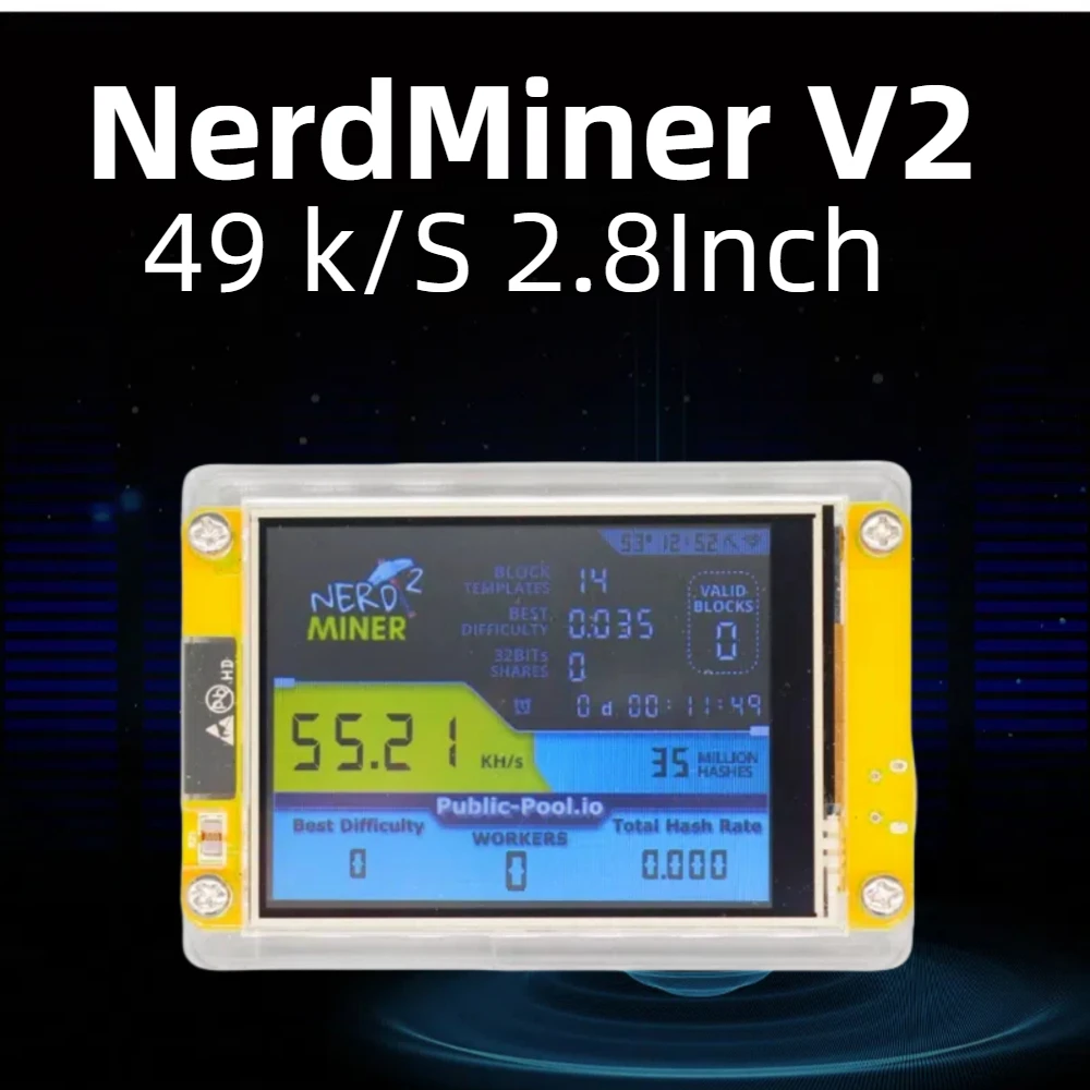 

TISHRIC NerdMiner V2 2.8 Inch Display BTC Solo Lottery ESP32 Crypto Bitcoin Mining Machine Bitcoin ESP32-2432S028R Nerd Miner