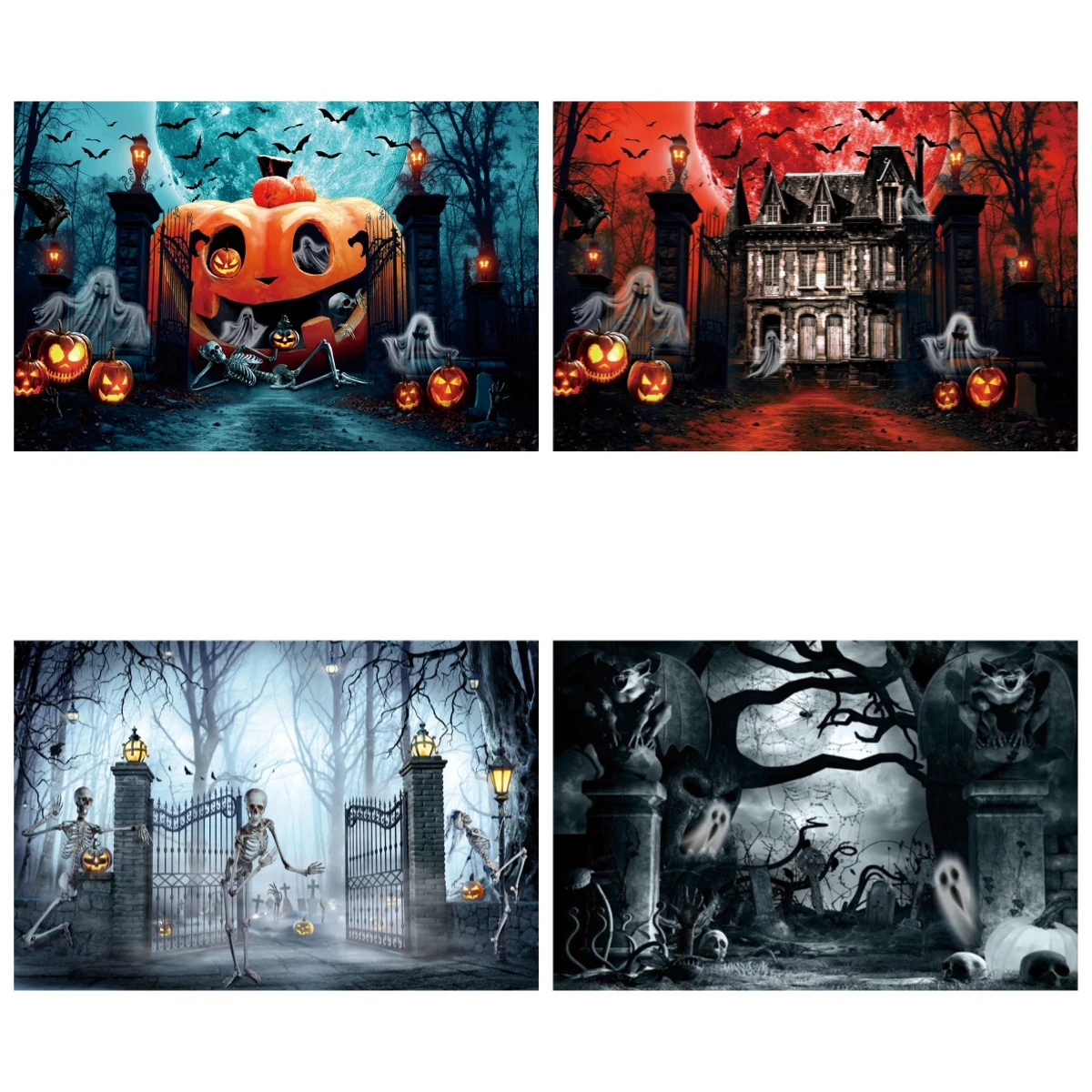 

Halloween Backdrop Horror Night Moon Scary Forest Castle Pumpkin Cemetery Skull Halloween Photography Background Photo Studio