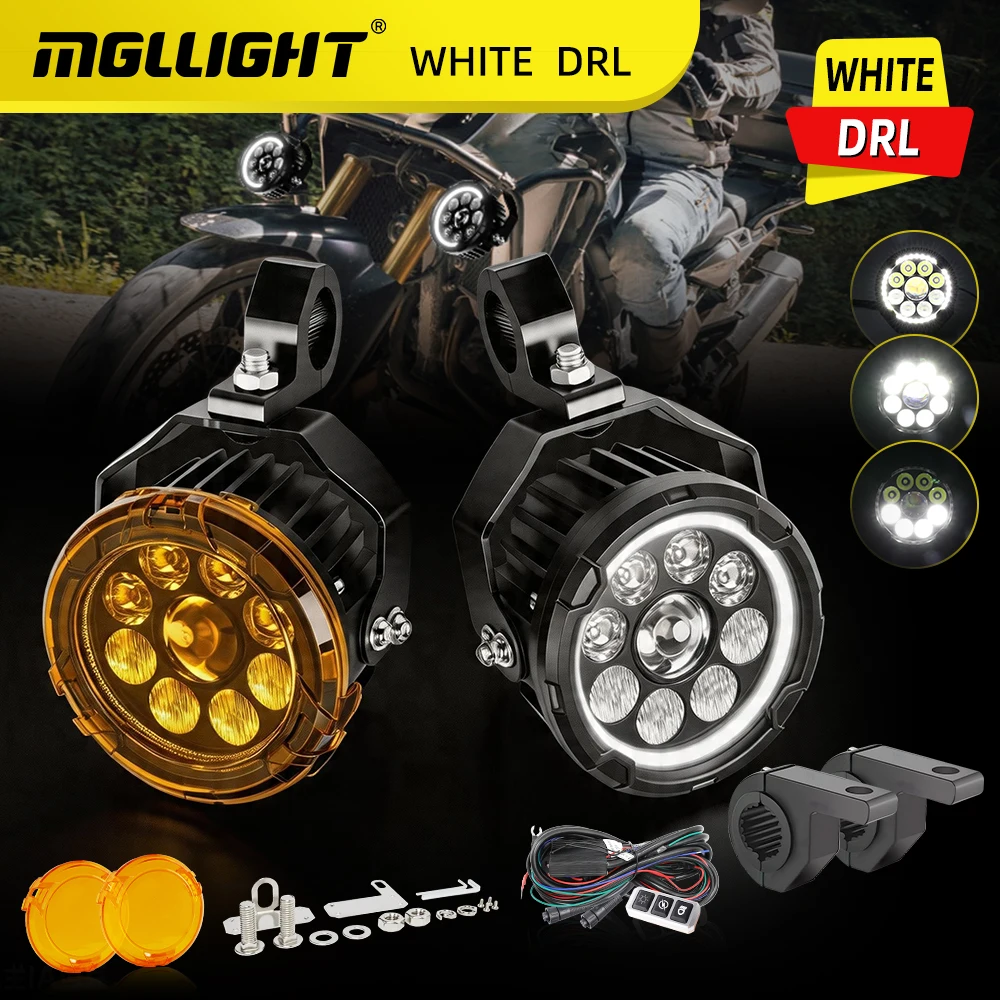 MG LIGHT 4.5 Inch Motorcycle Auxiliary Lights High Low Beams White Amber DRL External Driving Fog Lamps 12-80V Off Road Use For BMW R1200GS ADV SUV